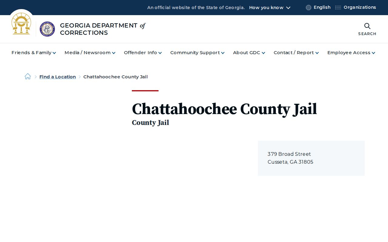 Chattahoochee County Jail release records facility contact