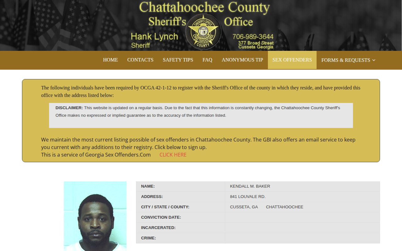 Chattahoochee County released inmate photo distinction on the sheriff registry page