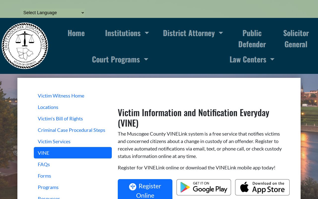 Chattahoochee Judicial Circuit VINE release notification resource