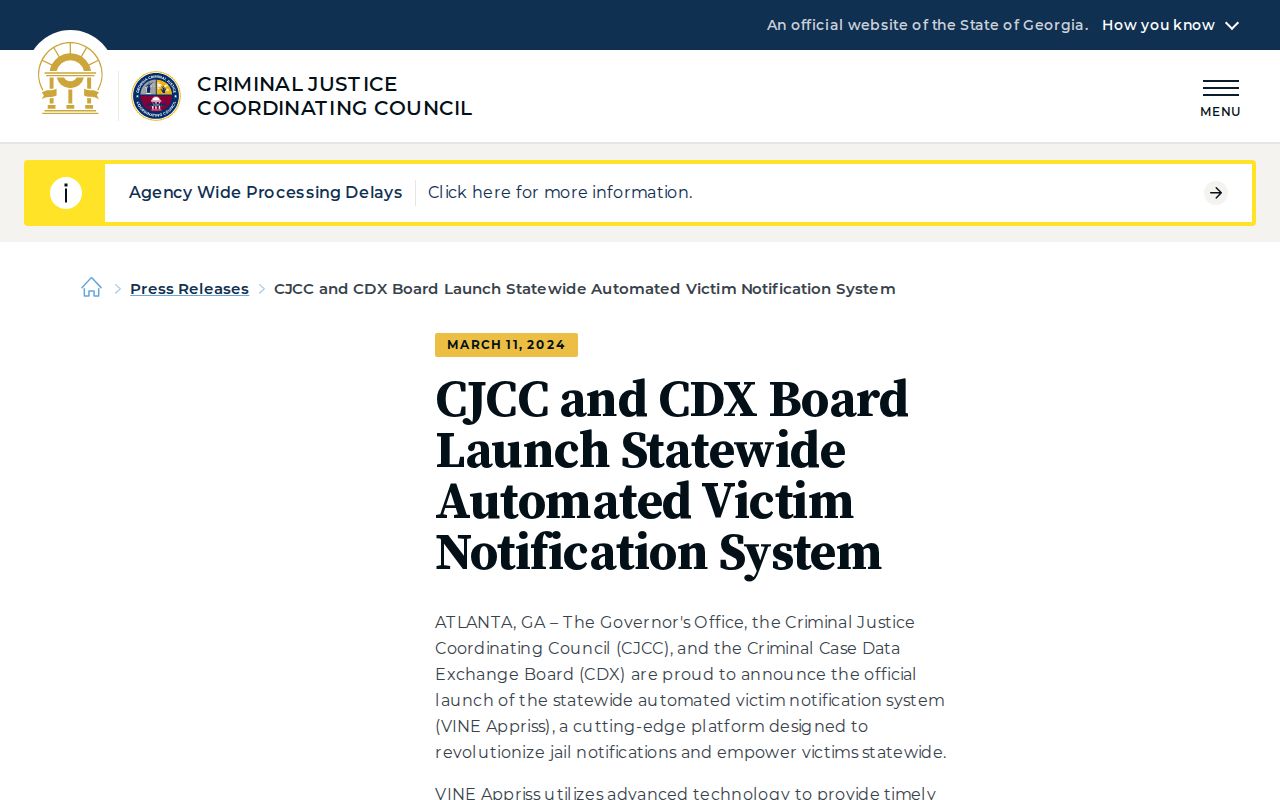 Georgia statewide VINELink notification source for Chattahoochee County