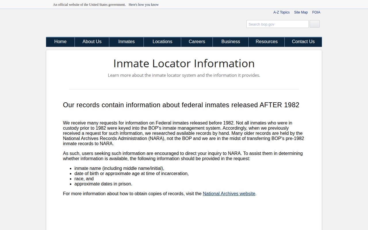 BOP federal release record explanation for Chattahoochee County